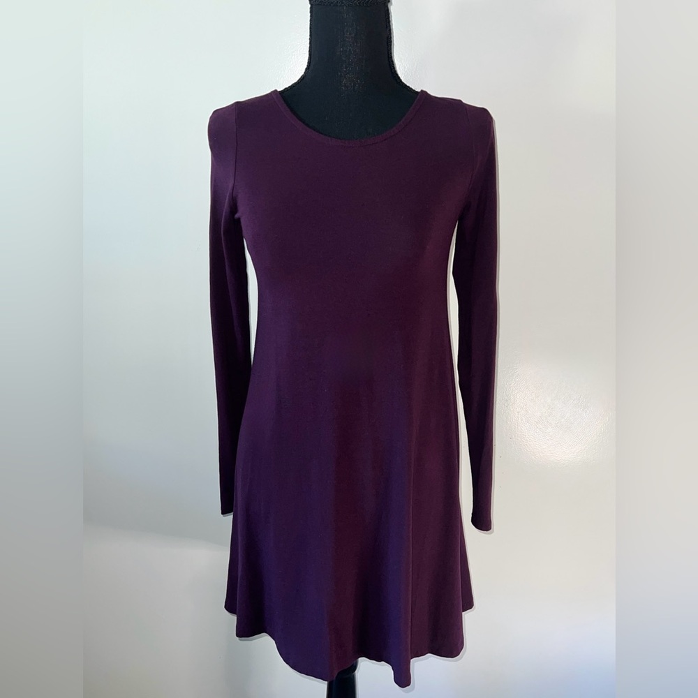 Purple/Plum Express Midi Long Sleeve A-line Dress, XS